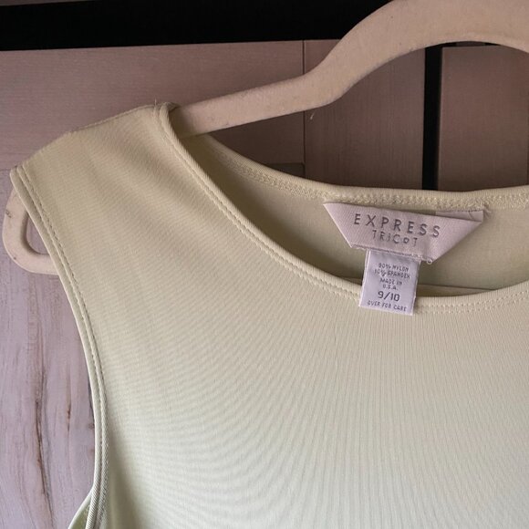 Vintage 90s Y2K Express Tricot Green Yellow Stretch Bodycon Mini Dress 9/10 - Picture 3 of 10
